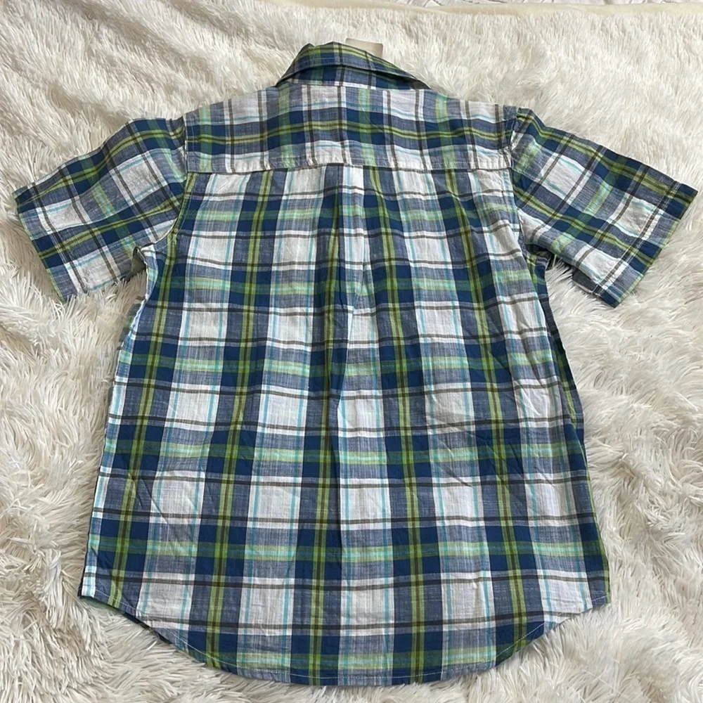Tucker + Tate Blue & Green Plaid Short Sleeve Button Down Shirt - Picture 2 of 7